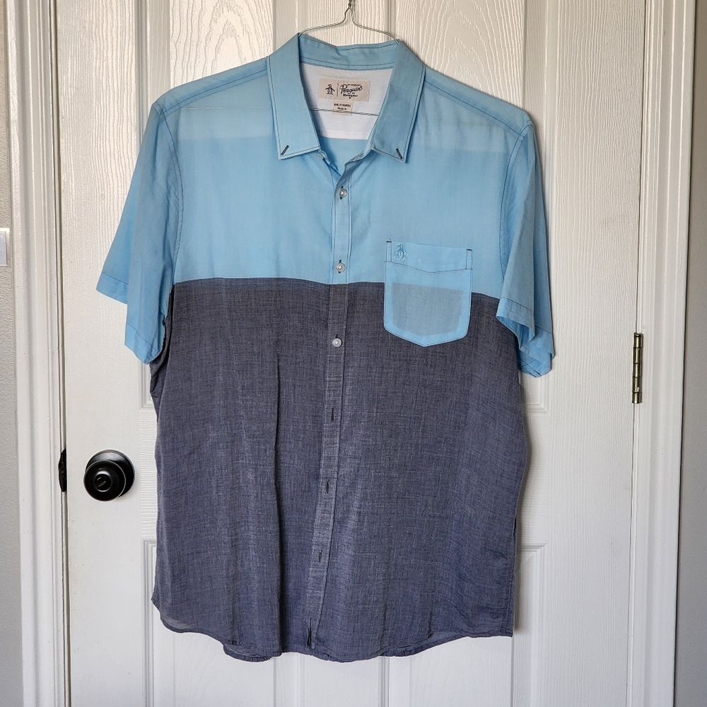 Original Penguin Light Blue and Gray Casual Button Down Shirt